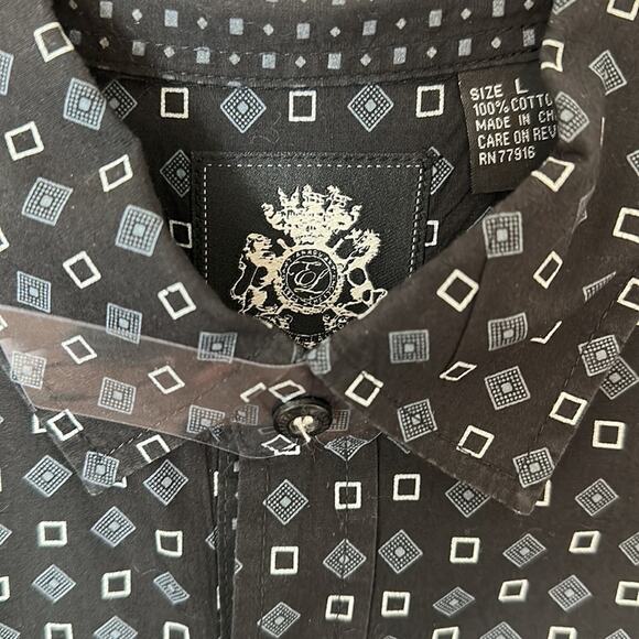English Laundry Geometric Print Long Sleeve Button Up Dress Shirt Black New Sz L - Picture 4 of 14